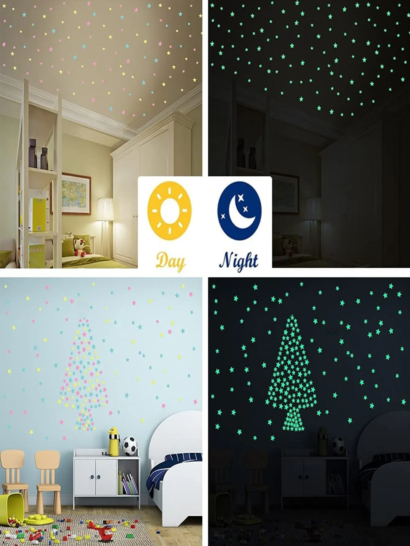 100pcs Glow In The Dark Star Shaped Wall Sticker Creative Decor Wall Art