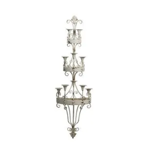 16 Inch Wall Mount Candle Holder, Ornately Scrolled White Metal Finish By Casagear Home