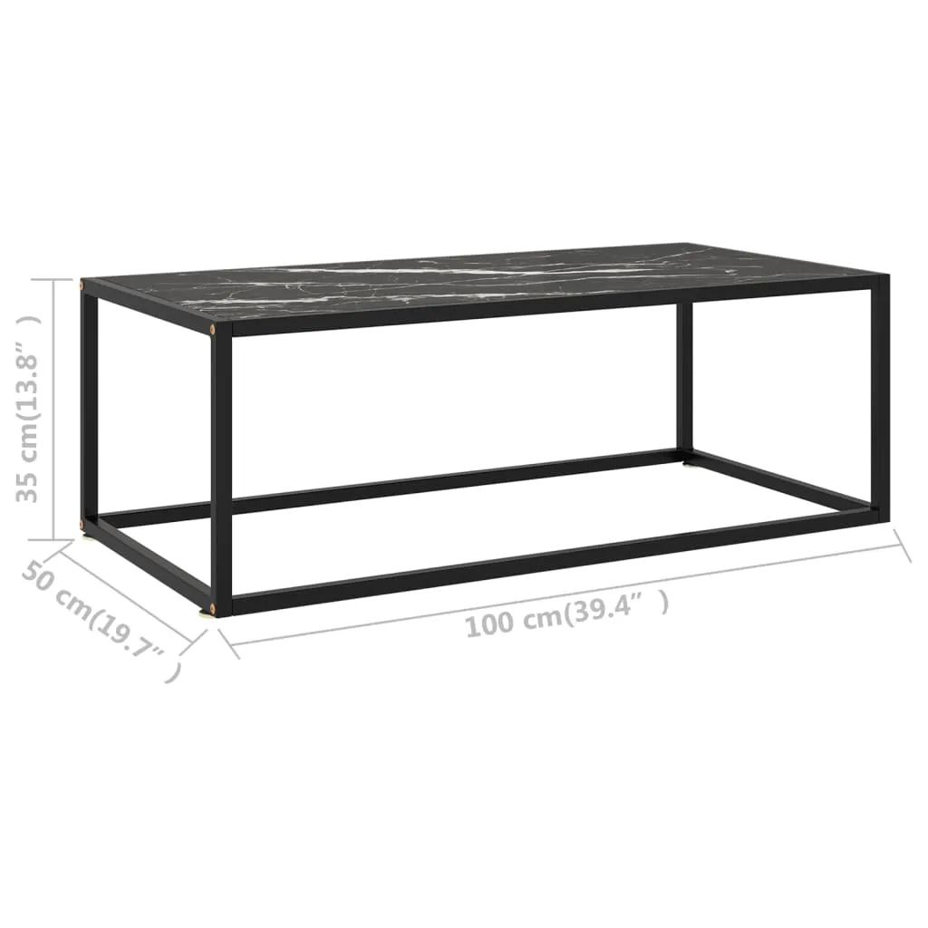 322882 vidaXL Coffee Table Black with Black Marble Glass 100x50x35 cm