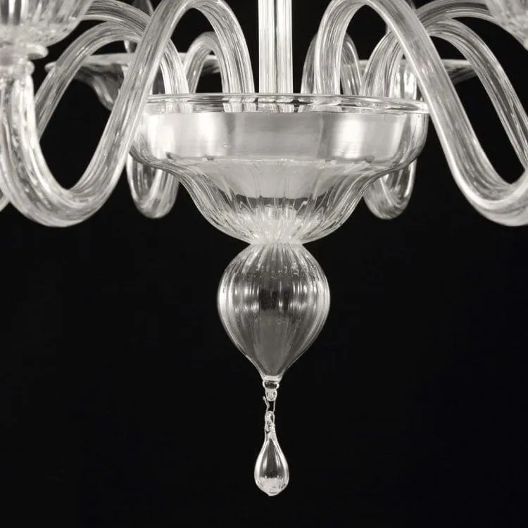 8 Light Clear Murano Glass Chandelier