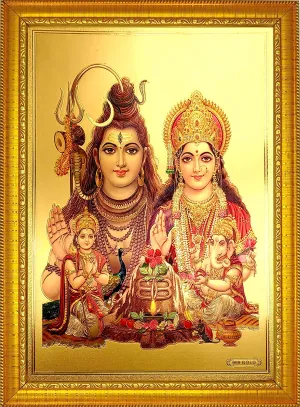 Ada Handicraft Premium God Shankar Family Photo For Pooja, Hindu Bhagwan Devi Devta Shiva Parvati Photo, God Photo Frames, Wall Decor Photo Frame Wood,Multicolor - 35 Cm