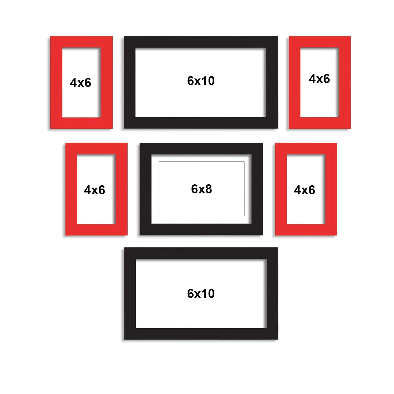 Art Street - Red and Black Pyramid set of 7 individual wall photo frame (5x7, 8x10, 4x4)