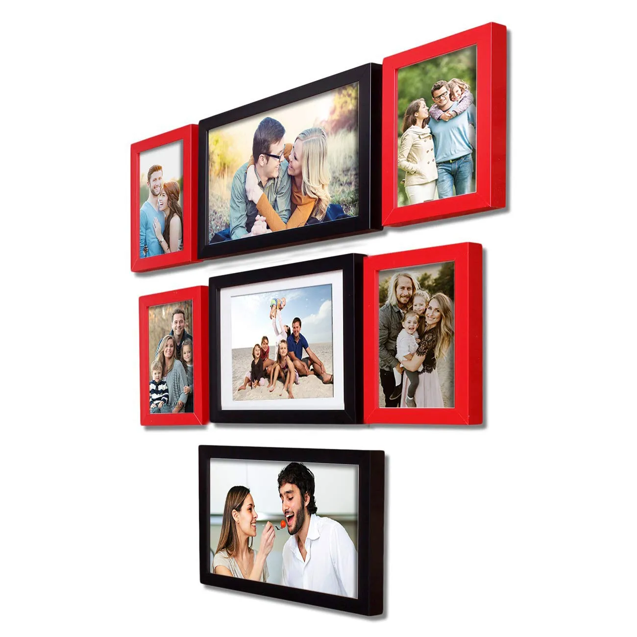 Art Street - Red and Black Pyramid set of 7 individual wall photo frame (5x7, 8x10, 4x4)