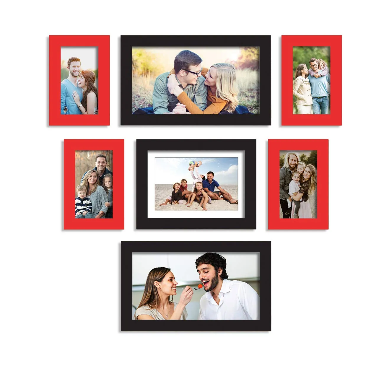 Art Street - Red and Black Pyramid set of 7 individual wall photo frame (5x7, 8x10, 4x4)