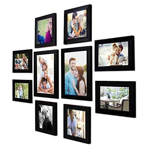 Art Street - Set of 10 Individual Black Wall Photo Frames Wall Hanging (Mix Size)(4 Units 4X6, 4 Units 5x5, 2 Units 6X8 inch)