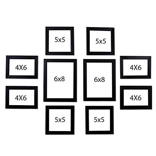 Art Street - Set of 10 Individual Black Wall Photo Frames Wall Hanging (Mix Size)(4 Units 4X6, 4 Units 5x5, 2 Units 6X8 inch)