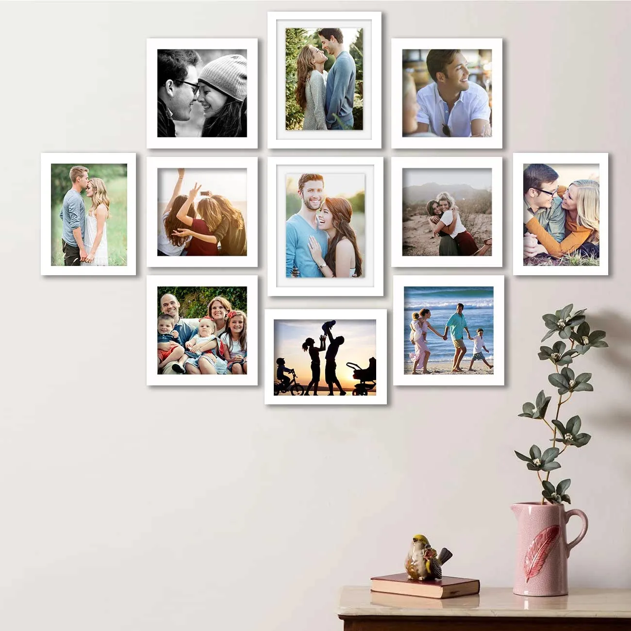 Art Street Set Of 11 White Photo Frame For Home Décor Living Room Wall Decoration (Size - 5X5, 6X8, 8X10 In), Plastic; Synthetic Wood; Plexiglass, Rectangular