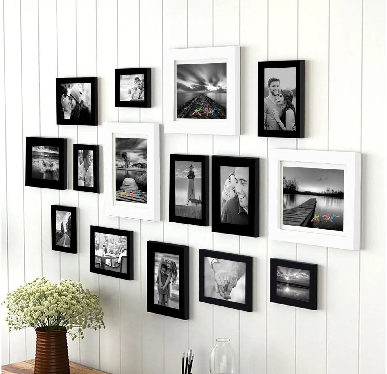 Art Street Sumptuous Memories Individual Fiber Wood Photo Frame (Black and white, Set of 15)