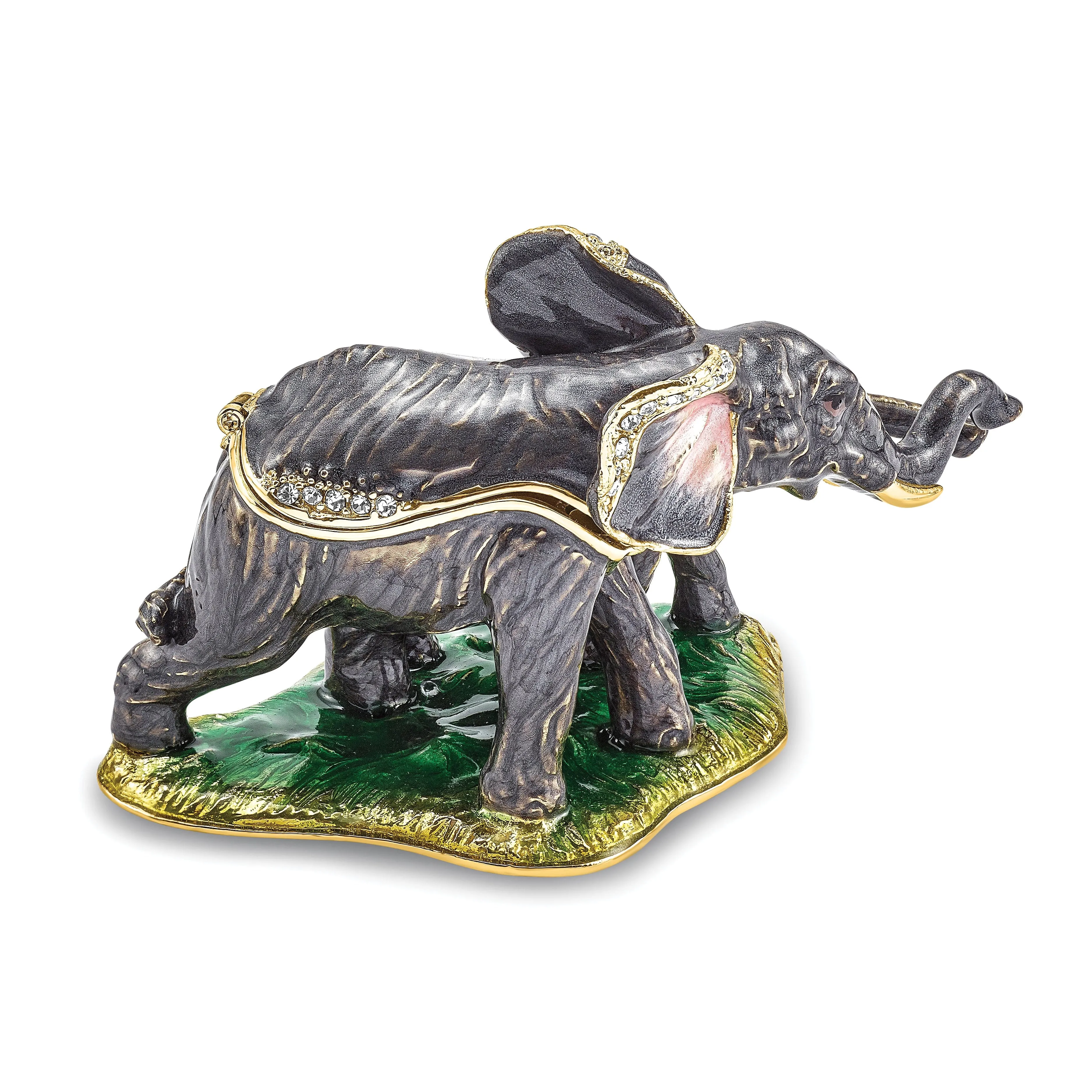 Bejeweled Green, Pink Color ELLA ELI Mom Baby Elephant Trinket Box