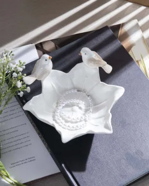 Bird on Flower Ring Dish - White