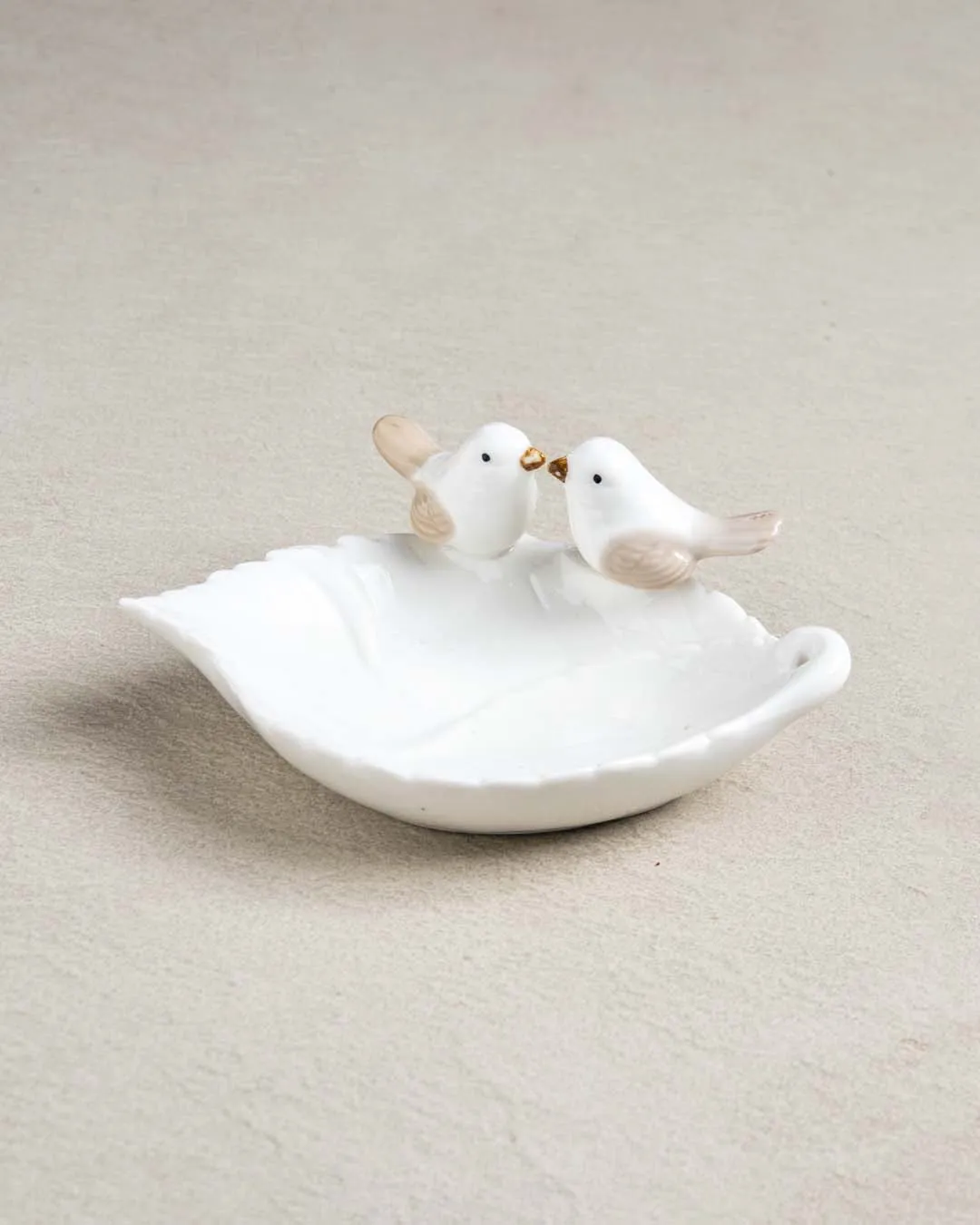 Bird on Leaf Ring Dish - White