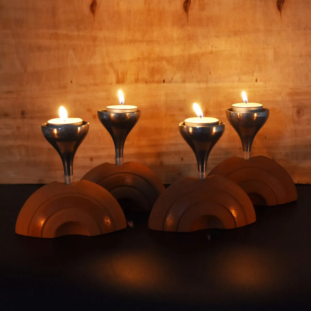 Bliss Half Moon Aluminum Candle Holder- Set of 4 with Free 4 Soywax Tealights