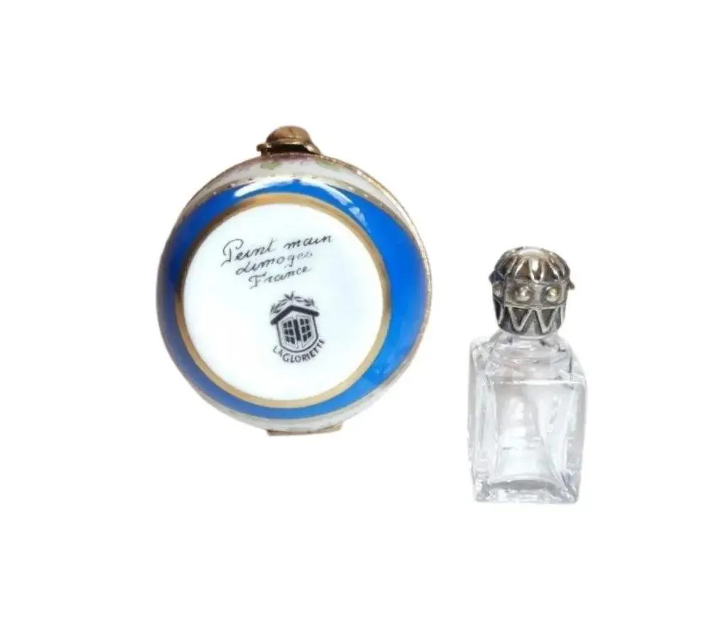 Blue Gold Perfume bottle 2.75" Egg Gold Encrustation