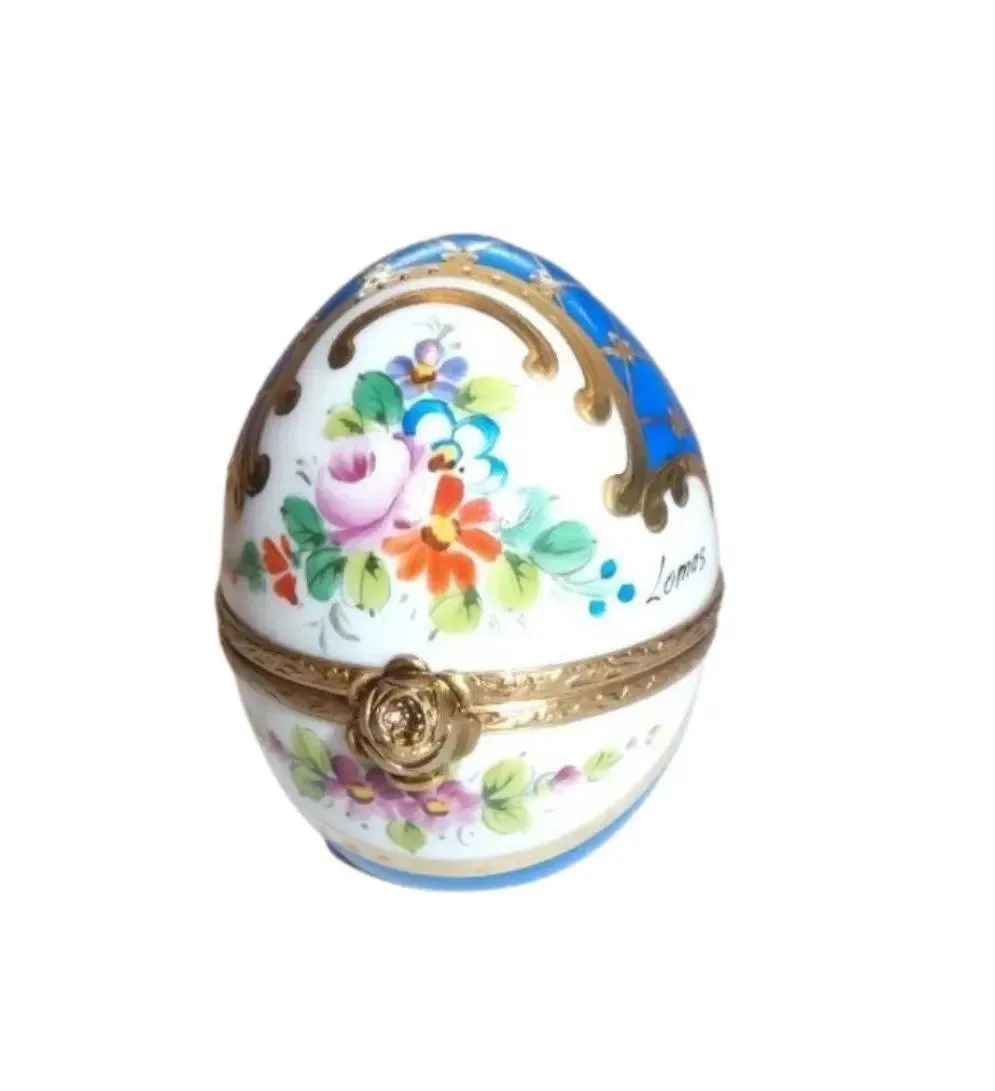 Blue Gold Perfume bottle 2.75" Egg Gold Encrustation