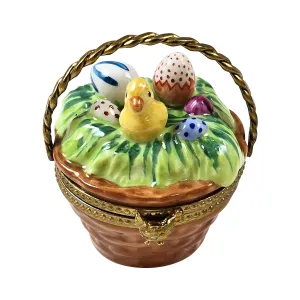 Brown Easter Basket w Chicks and Eggs