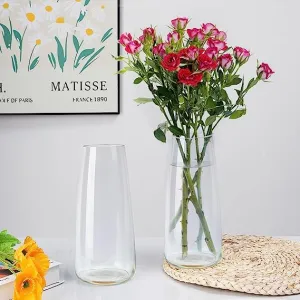 BS AMOR Clear Glass Vase for Decor Home Handmade Modern Large Flower Vases for Centerpieces Living Room Kitchen Office Wedding 8.7 Inch Pack of 2 Clear Vase