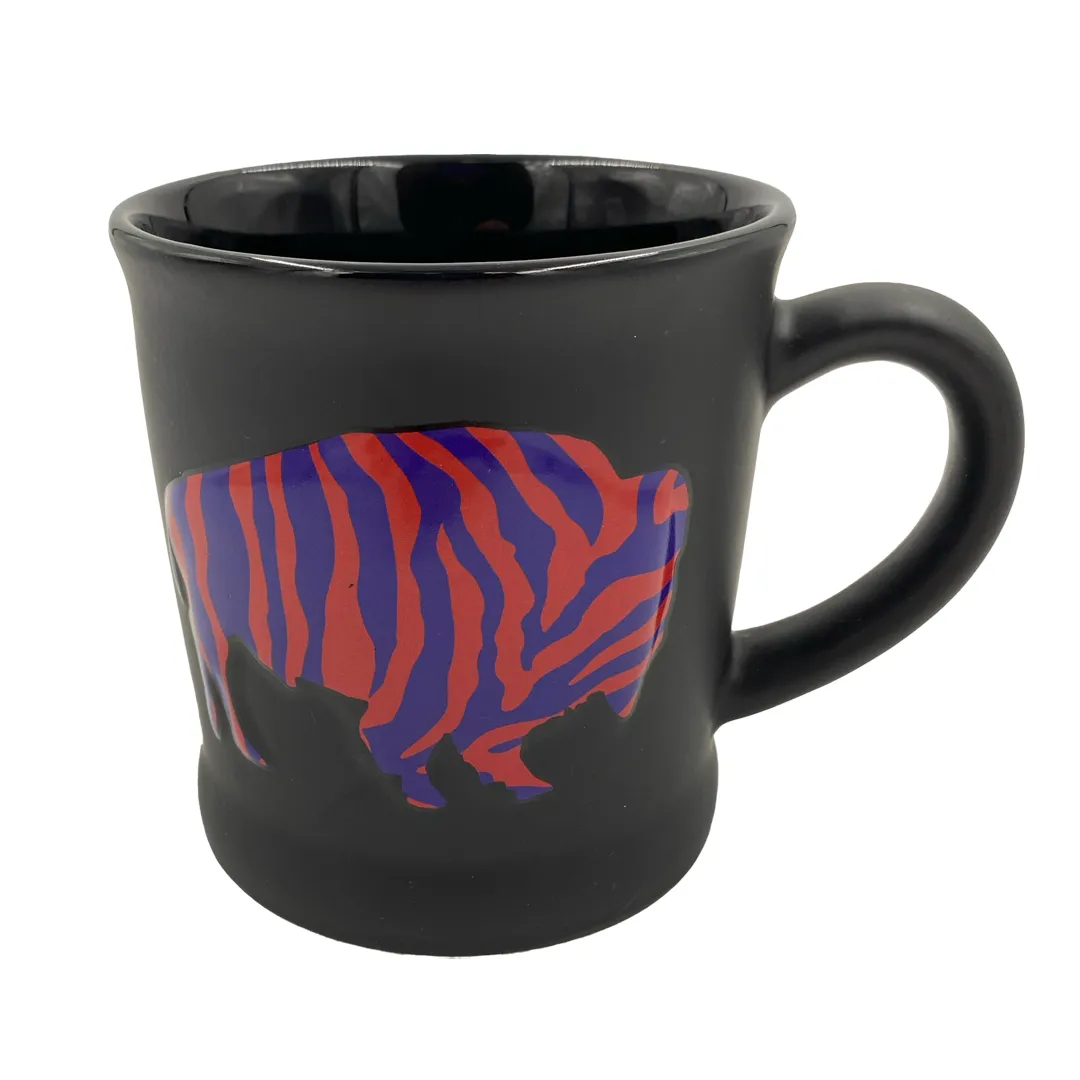 Buffalo, NY With Red & Blue Bison Black Mug