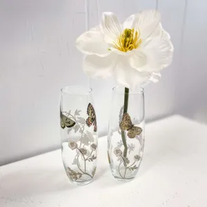 Butterfly and Floral Glass Bud Vases - Set of 2