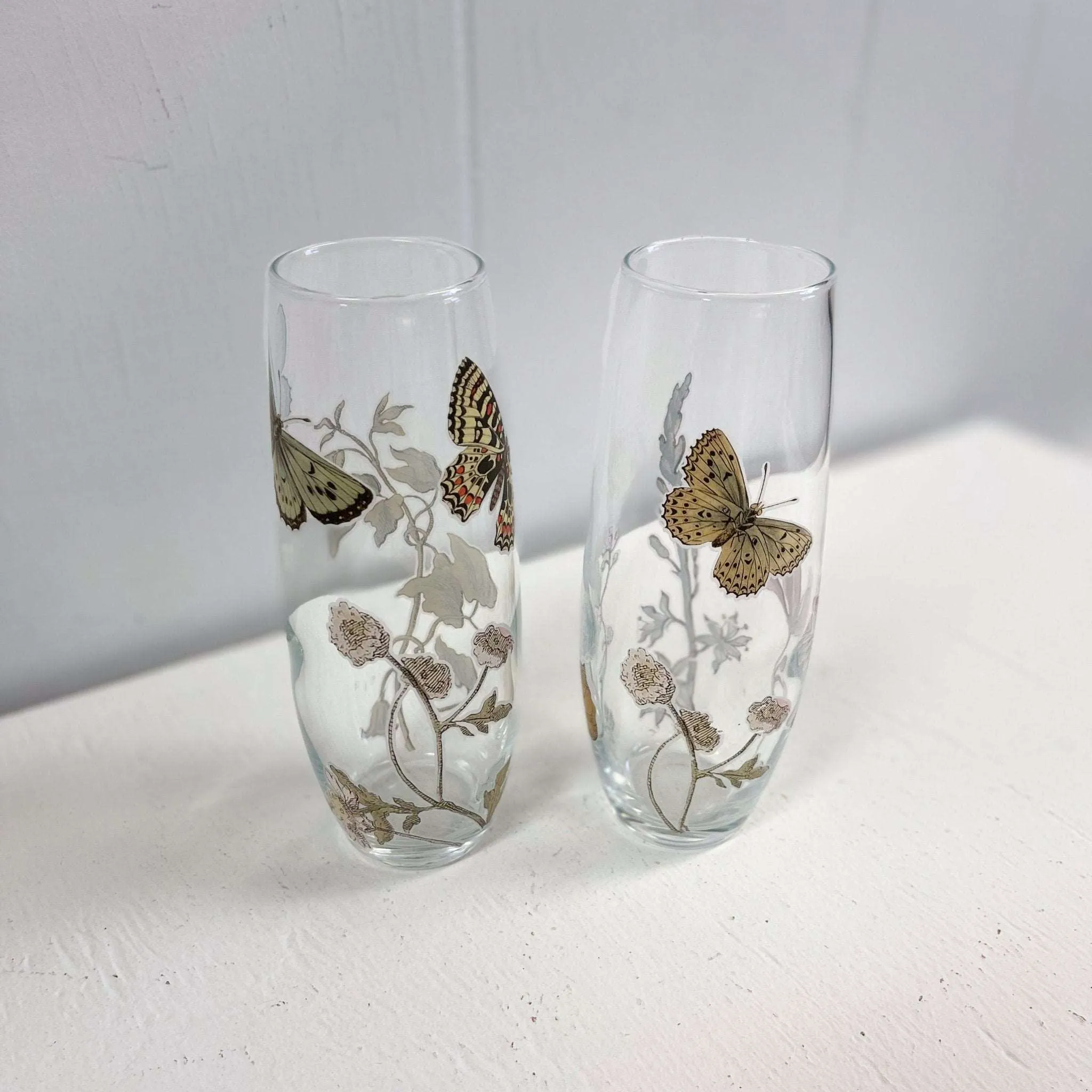 Butterfly and Floral Glass Bud Vases - Set of 2