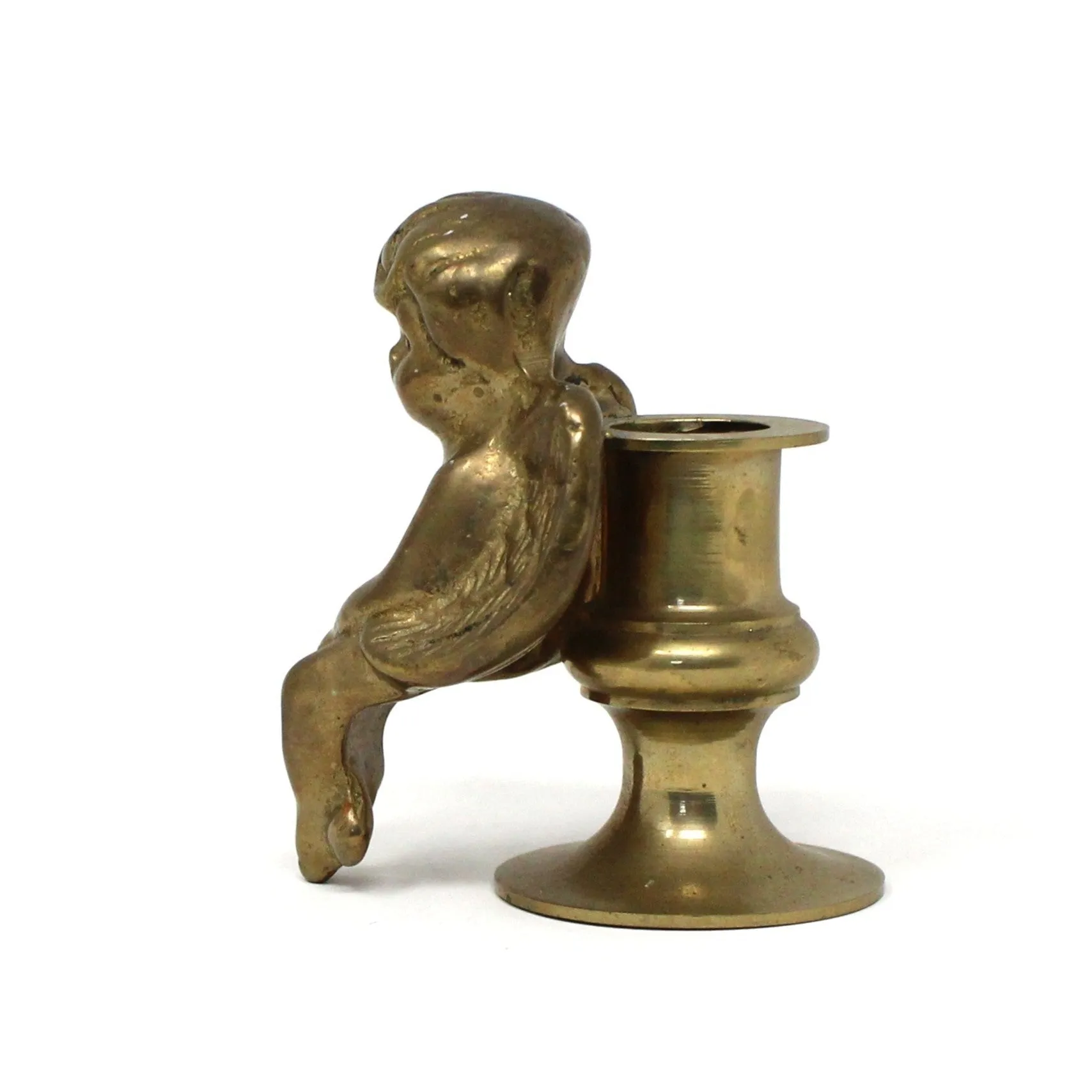 Candle Holder, Brass Sitting Cherub Angel, Taper Holder, Vintage