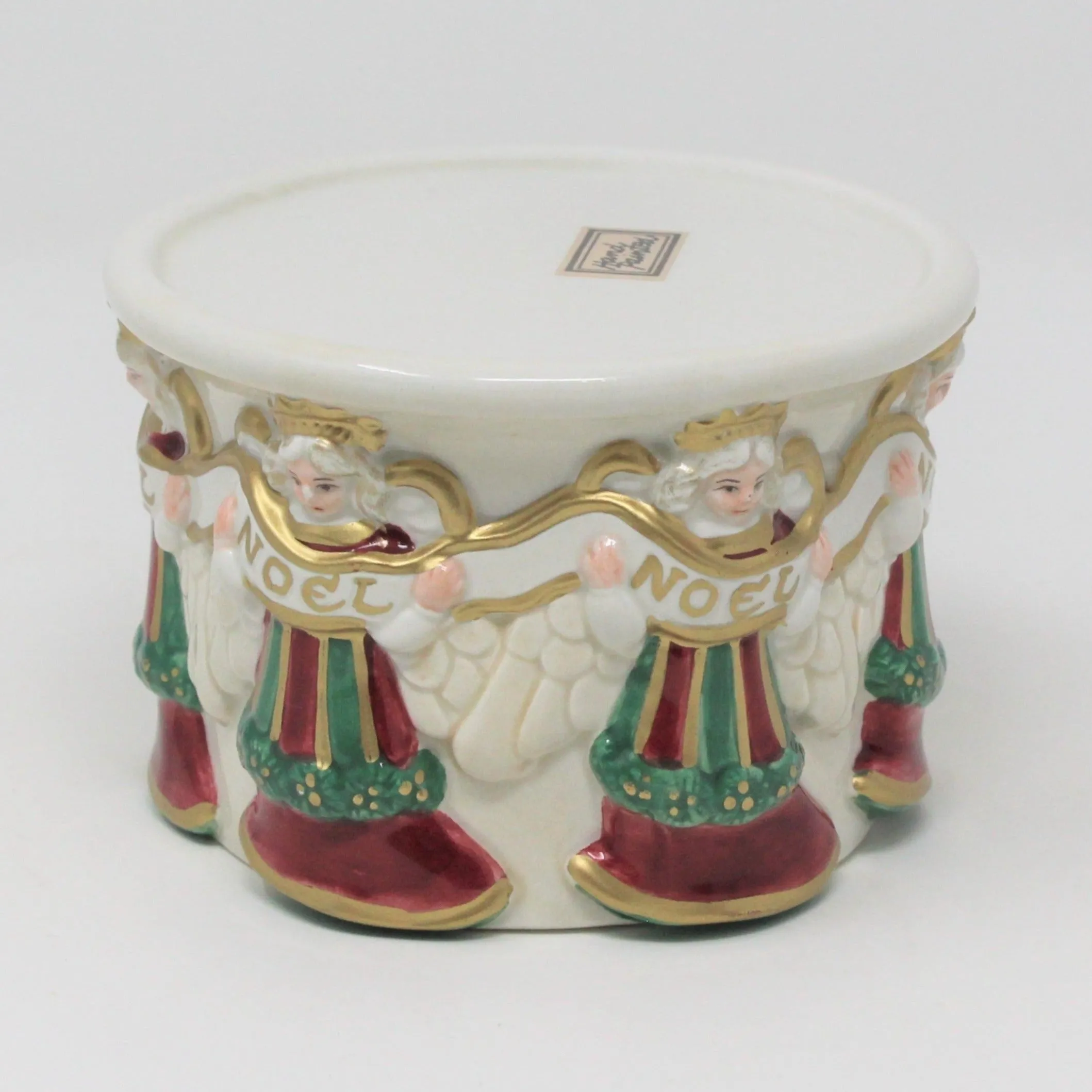 Candle Holder, Fitz and Floyd, Noel Angels, Hand Painted Pillar, Vintage