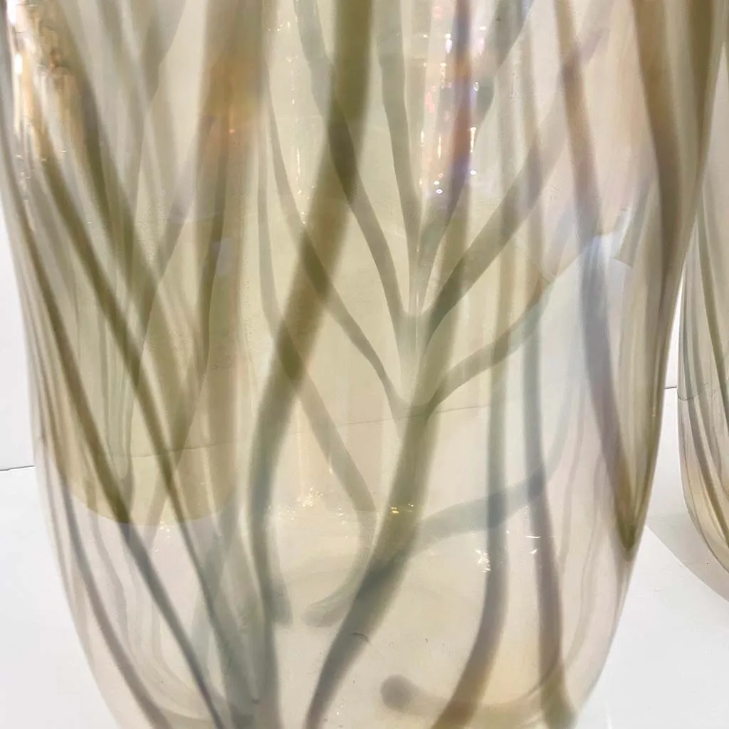 Cenedese Italian Pair of Iridescent Zebra Smoked Gold Murano Glass Modern Vases