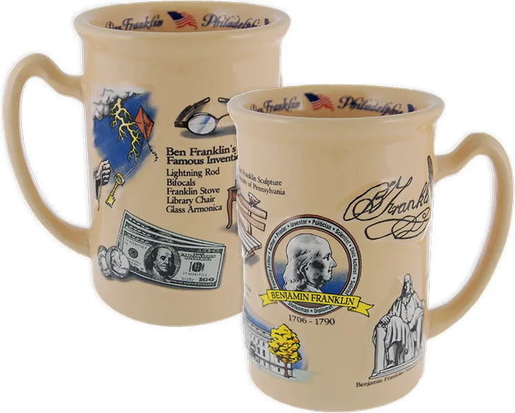 CMPH14 Coffee Mug TAN Raised Ben Franklin