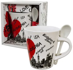 CMPH22 Tapered Mug Boxed with Spoon Philadelphia Love