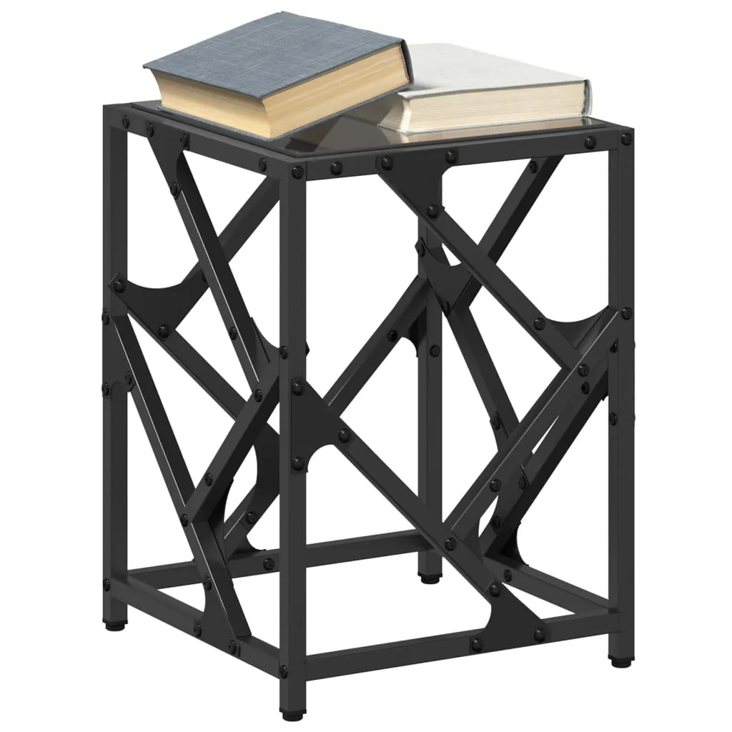 Coffee Table with Black Glass Top 30x30x41 cm Steel