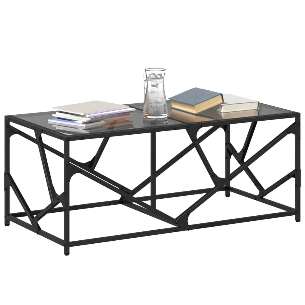 Coffee Table with Black Glass Top 98.5x50x41 cm Steel