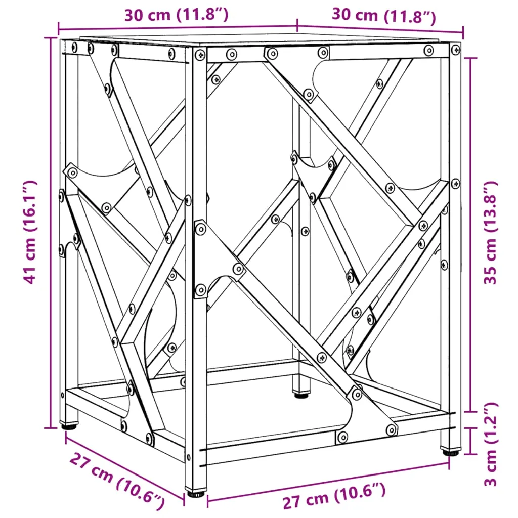 Coffee Table with Transparent Glass Top 30x30x41 cm Steel