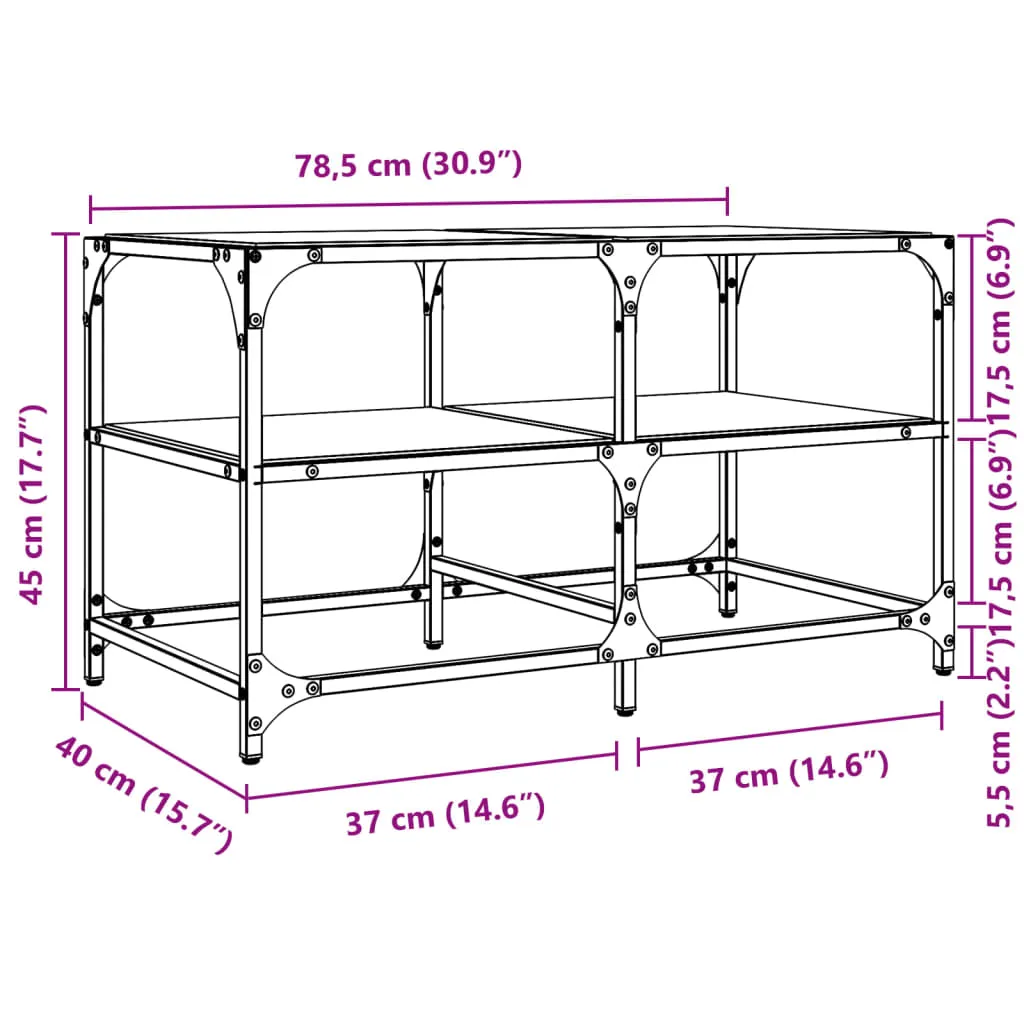 Coffee Table with Transparent Glass Top 78.5x40x45 cm Steel