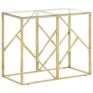 Console Table Gold Stainless Steel and Tempered Glass