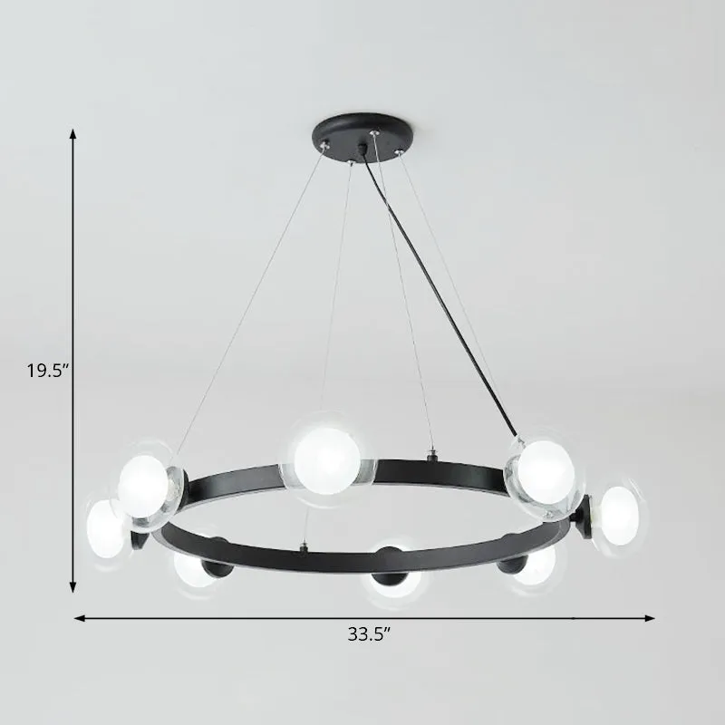 Contemporary Clear Glass Chandelier with Circle Ring Design - LED Lights - Black Finish