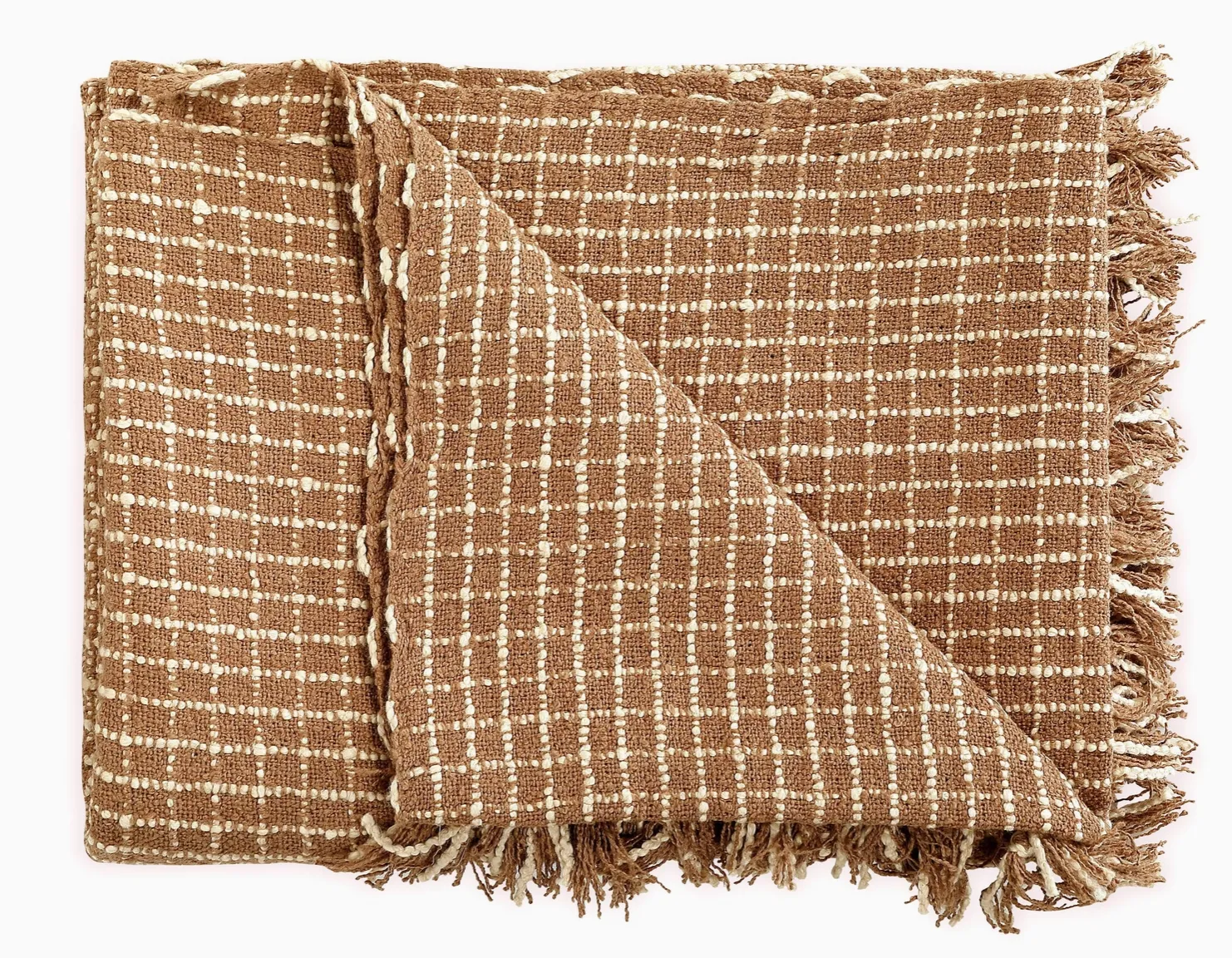 Cotton Boucle Small Checkered Throw Blanket, 2 Colors