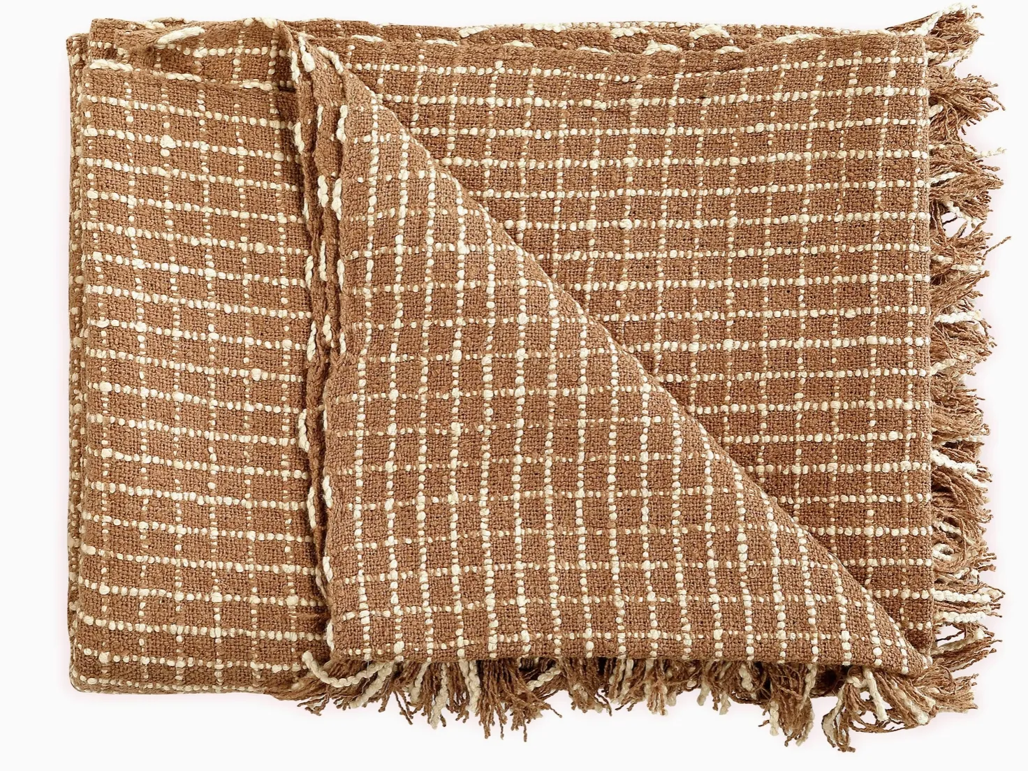 Cotton Boucle Small Checkered Throw Blanket, 2 Colors