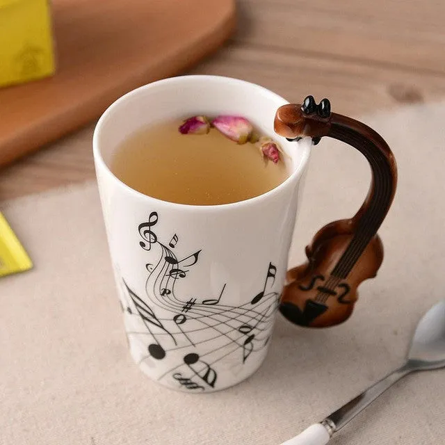 Creative Guitar Ceramic Cup Personality Music Note Milk Juice Lemon Mug Coffee Tea Cup Home Office Drinkware Unique Gift