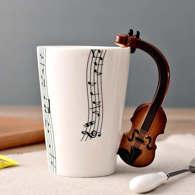 Creative Guitar Ceramic Cup Personality Music Note Milk Juice Lemon Mug Coffee Tea Cup Home Office Drinkware Unique Gift