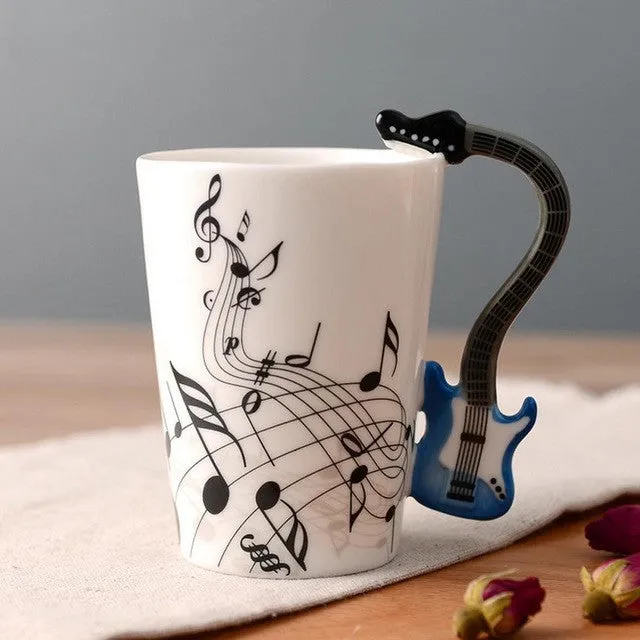 Creative Guitar Ceramic Cup Personality Music Note Milk Juice Lemon Mug Coffee Tea Cup Home Office Drinkware Unique Gift