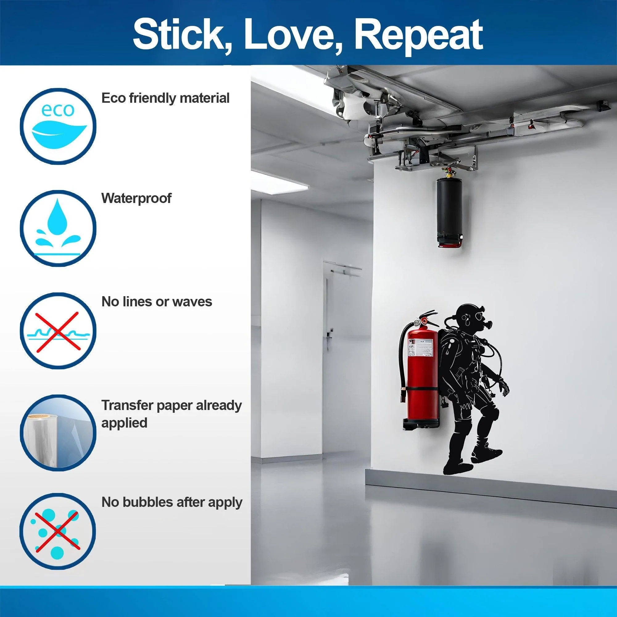 Creative Scuba Diver Silhouette Wall Sticker - Fire Extinguisher Deep Dive Design