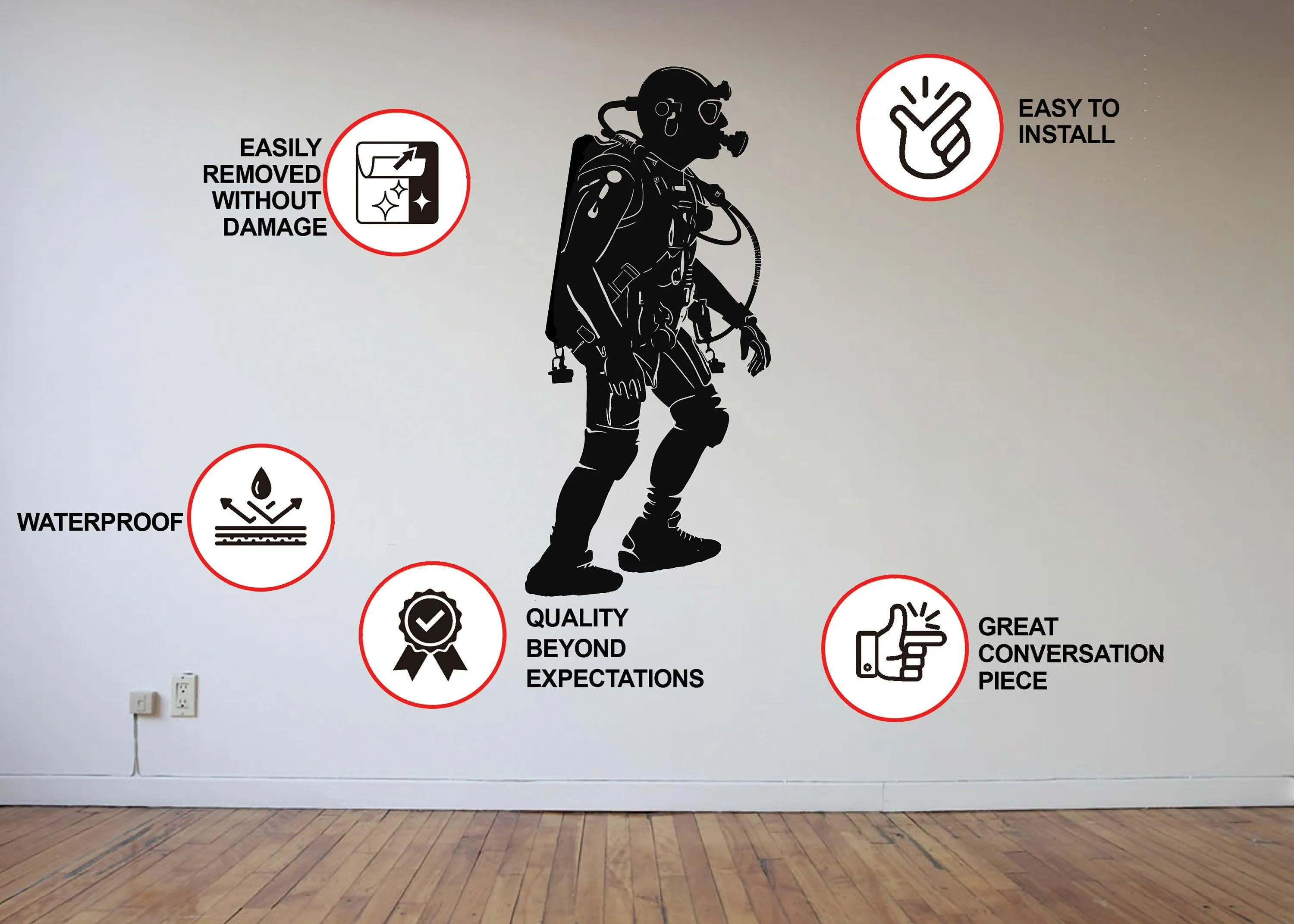 Creative Scuba Diver Silhouette Wall Sticker - Fire Extinguisher Deep Dive Design