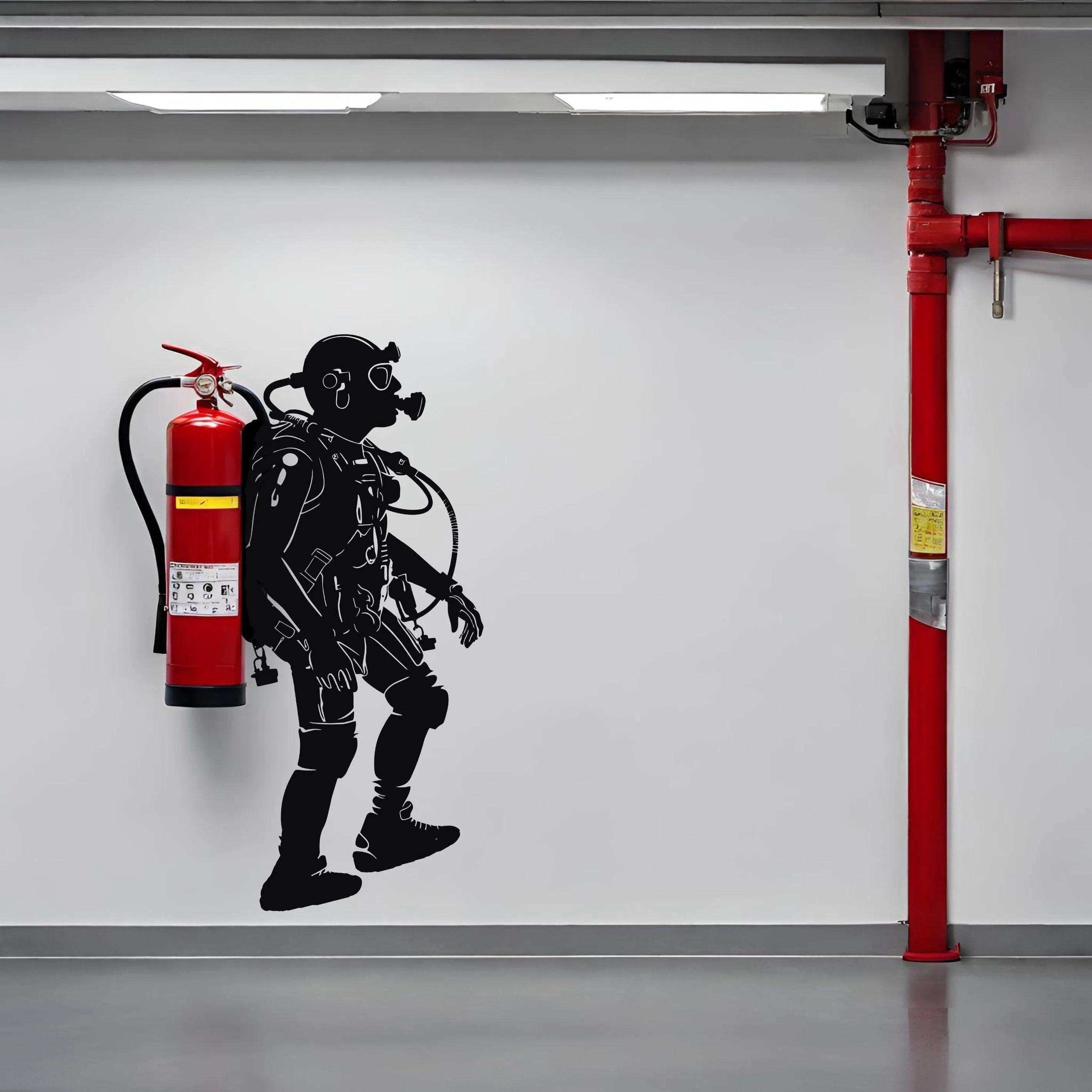 Creative Scuba Diver Silhouette Wall Sticker - Fire Extinguisher Deep Dive Design