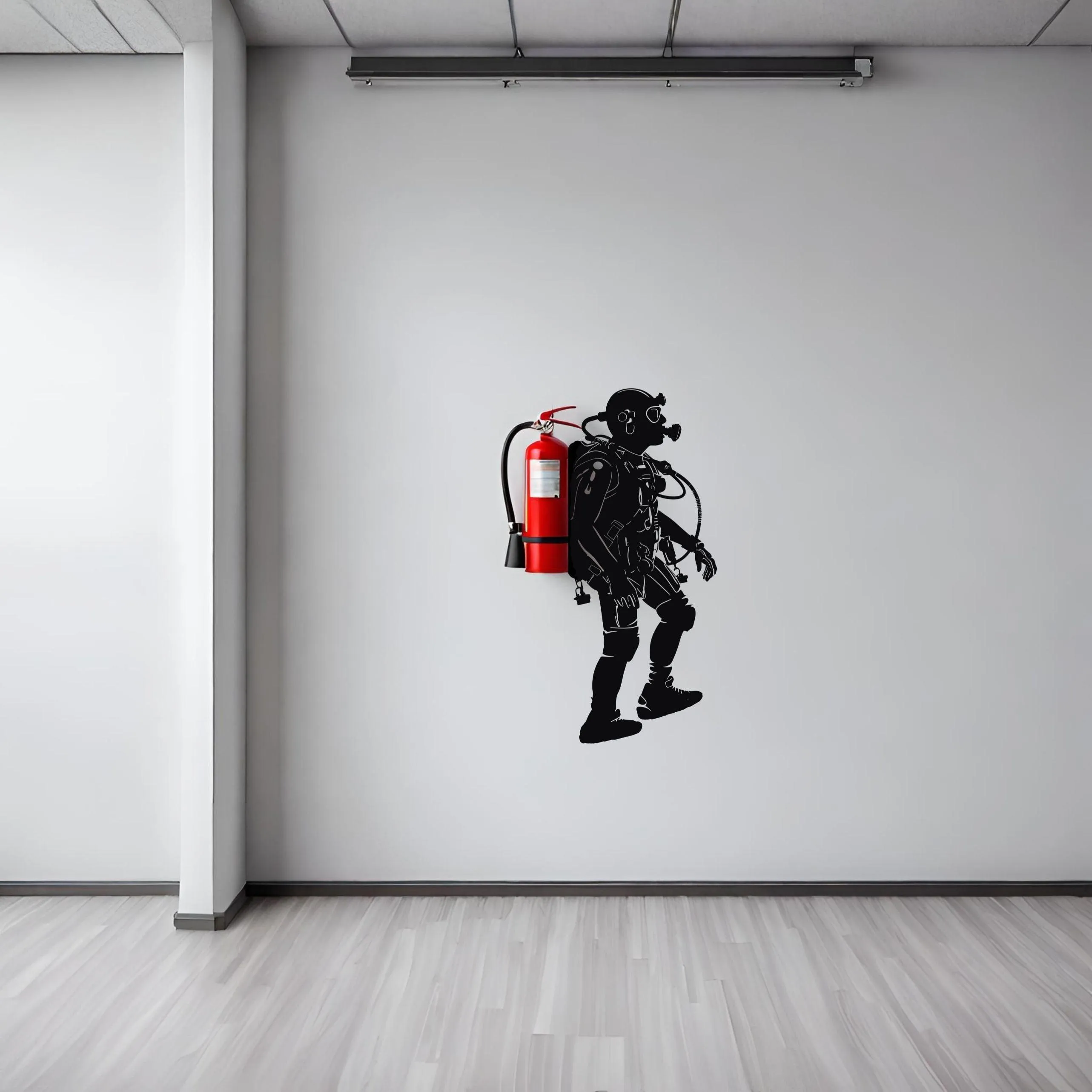 Creative Scuba Diver Silhouette Wall Sticker - Fire Extinguisher Deep Dive Design