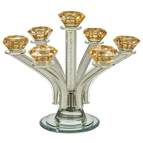 Crystal Candlesticks 7 Branches Gold Color 27 Cm - Stones