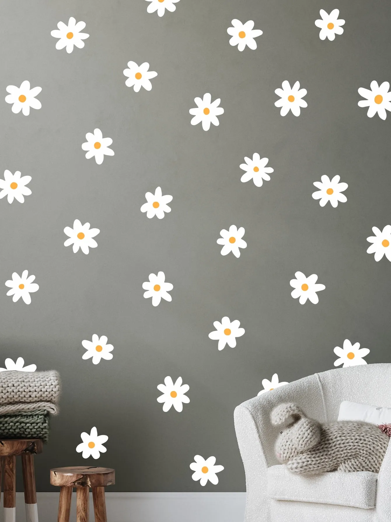 Daisy Print Wall Sticker Creative Decor Wall Art Adhesive Wall Decals