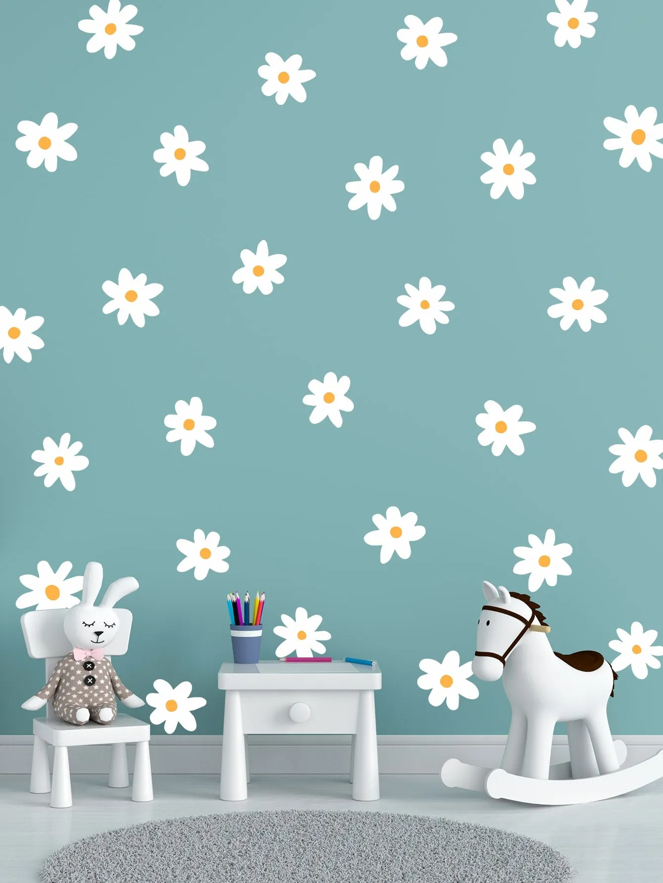 Daisy Print Wall Sticker Creative Decor Wall Art Adhesive Wall Decals