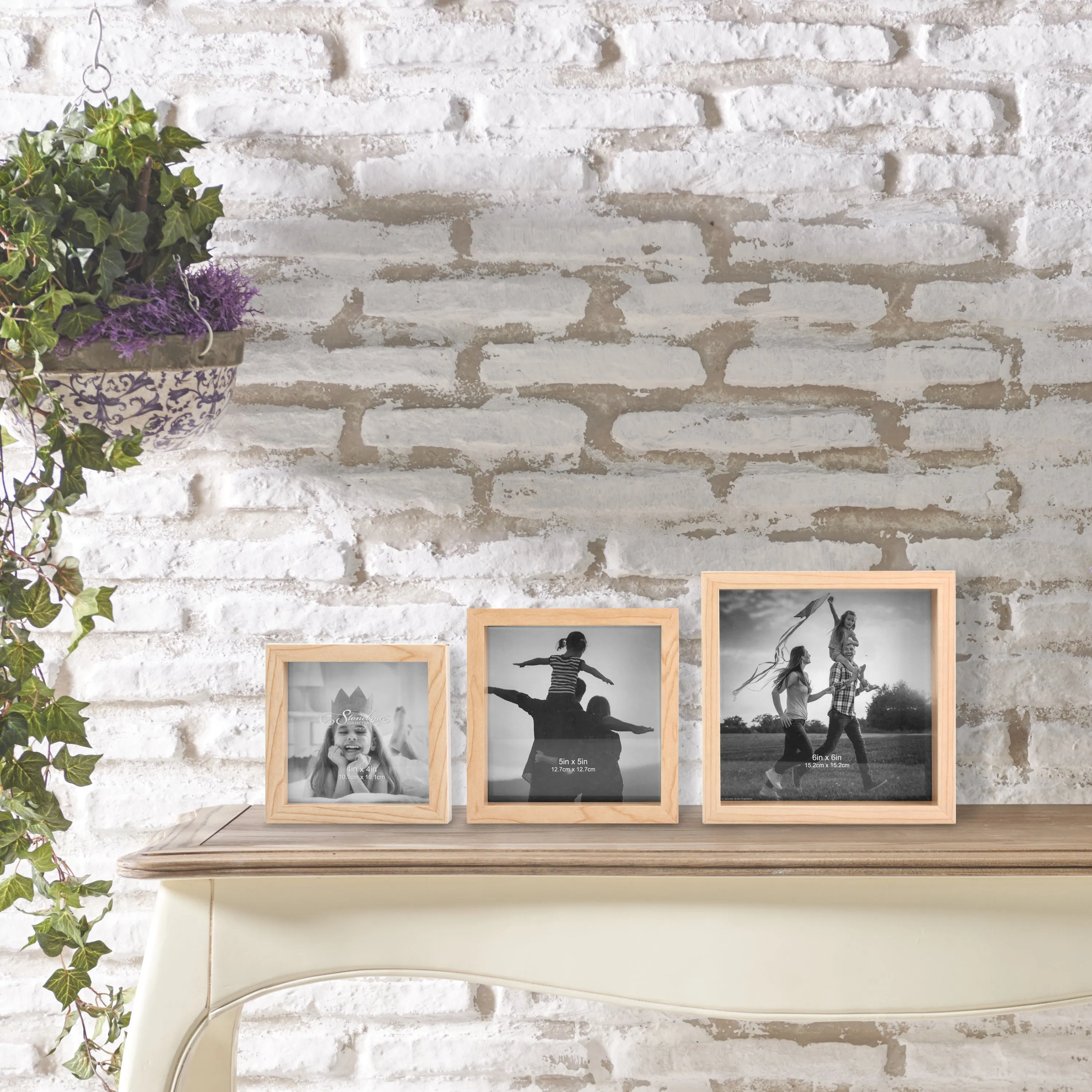 Decorative Square Wall Mounted Gallery Frames, Wood, Blond (Set of 3)