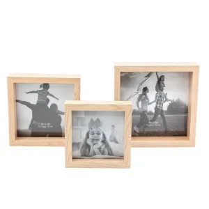 Decorative Square Wall Mounted Gallery Frames, Wood, Blond (Set of 3)