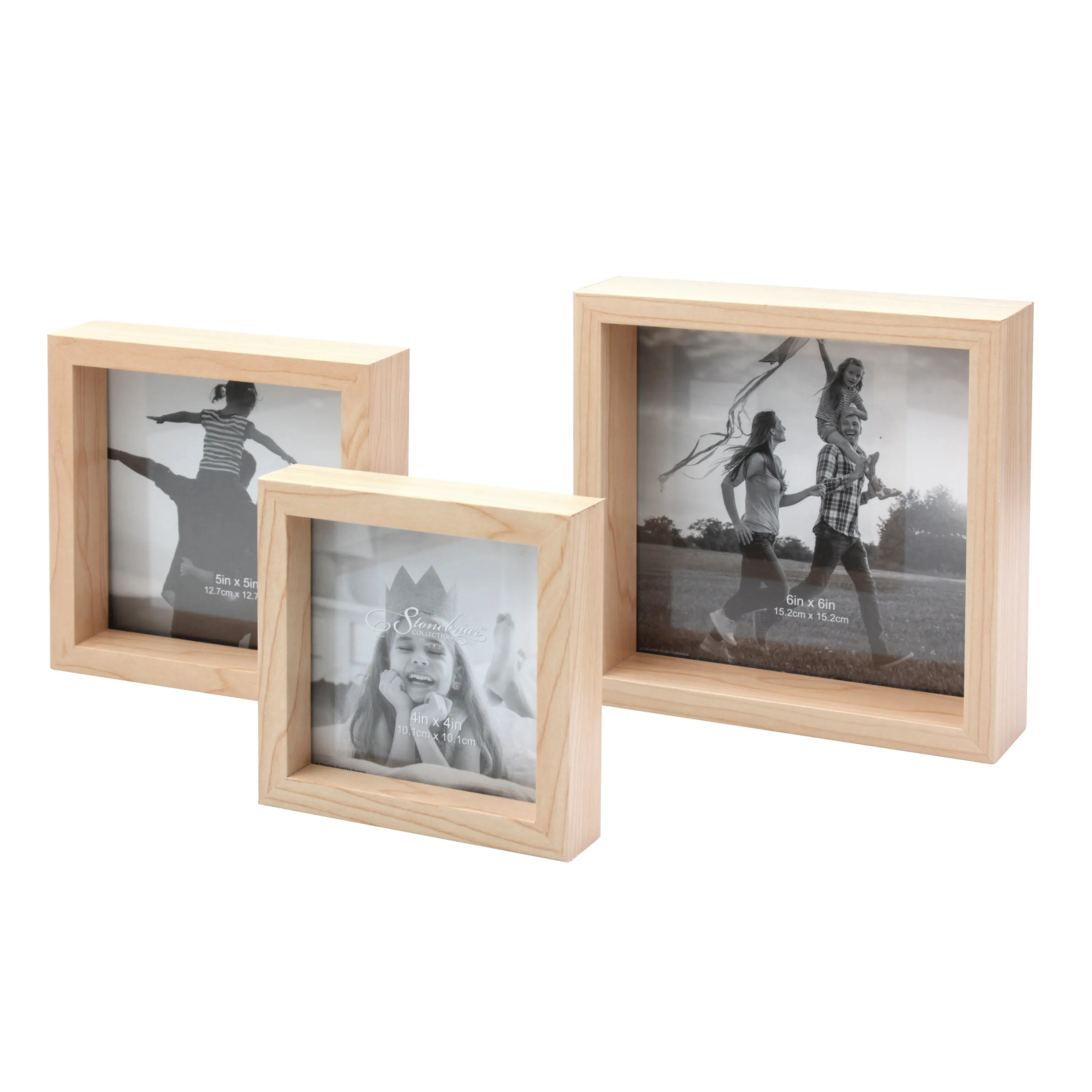 Decorative Square Wall Mounted Gallery Frames, Wood, Blond (Set of 3)