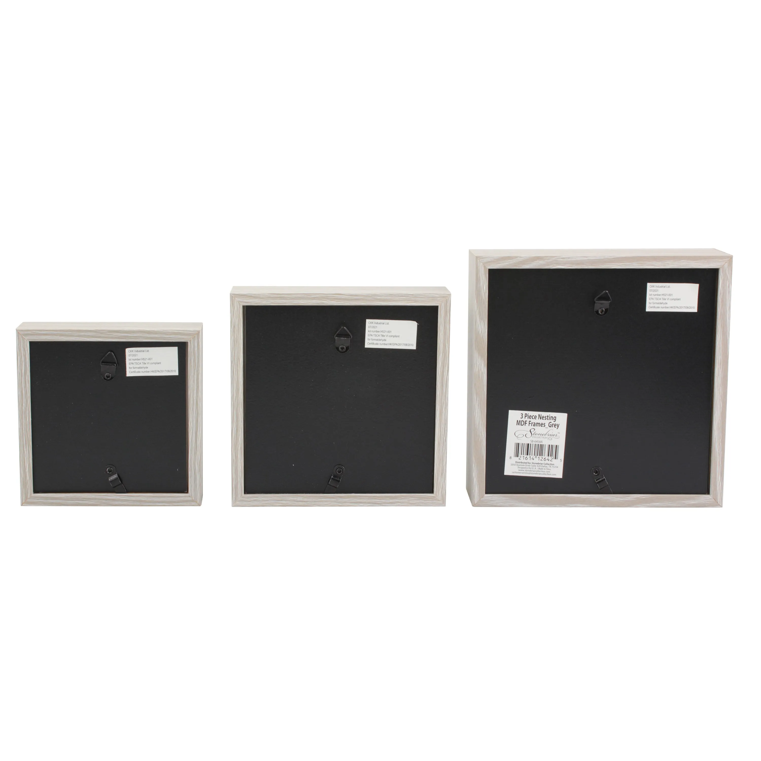 Decorative Square Wall Mounted Gallery Frames, Wood, Light Gray, Set of 3